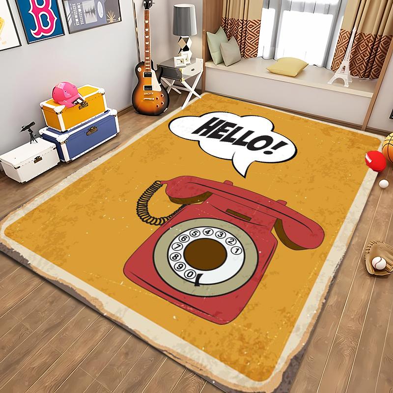 HD Printing Retro Phone Carpet for Living Room Cartoon Children's Bedroom Sofa Doormat Floor Tapete Anti-slip Decor Alfombra 3D