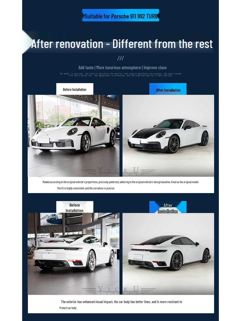 SD Style Dry Carbon Fiber Aerodynamic Kit for Porsche 911 992 Turbo: Front Lip, Rear Lip, Side Skirts, Rear Spoiler