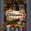 Floral Wooden Welcome Sign Front Door Sign Ornaments Flower Hanging