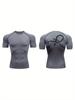 Men's Navy Blue Front Plain Back Firework Compression T-Shirt Minimalist Quick Dry Gym Workout Top