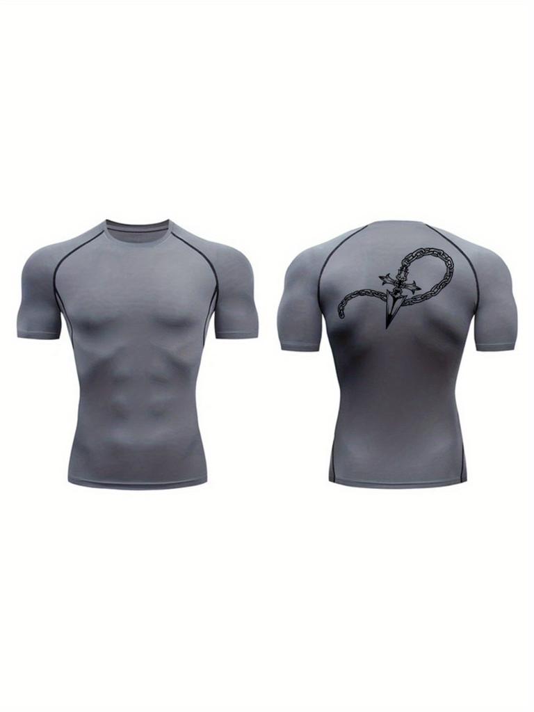 Men's Navy Blue Front Plain Back Firework Compression T-Shirt Minimalist Quick Dry Gym Workout Top