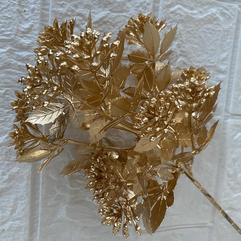 Artificial Golden Eucalyptus Hydrangea Fan Leaf Fake Flower Wedding Photography Home Hotel Ginkgo Leaves Plant Accessories Decor