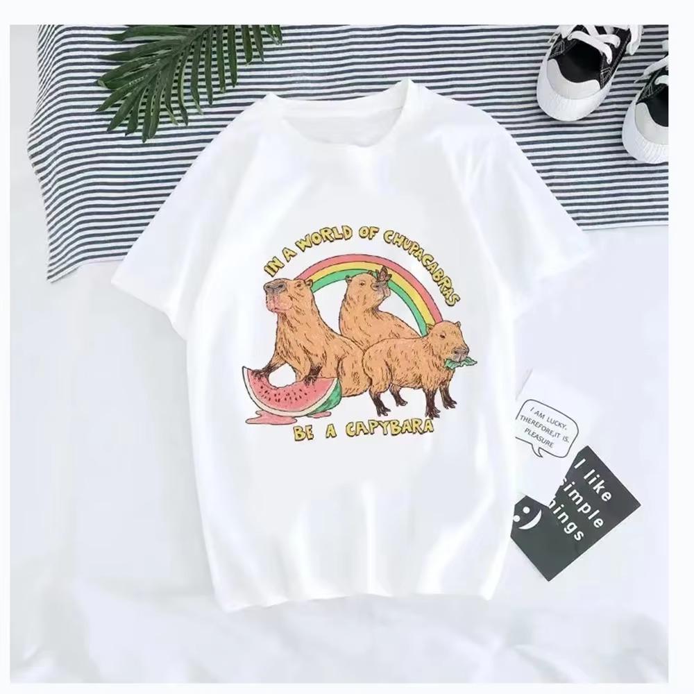 Summer  T-shirt Cute CAPYBARA PRINT Graphic T Shirt Flower Sweet Women Fashion Casual Clothing Short Sleeve Female Tee Top