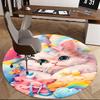 1pc Anime Design Round Carpet Cute Cat with Bow Tie Chair Mat, Non Slip Rug for Office & Home Decor