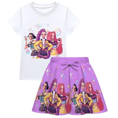 Children's Fashionable Comfortable Witch Hunting Cosplay Anime Print Girl's Short Sleeved Pleated Skirt Soft Set
