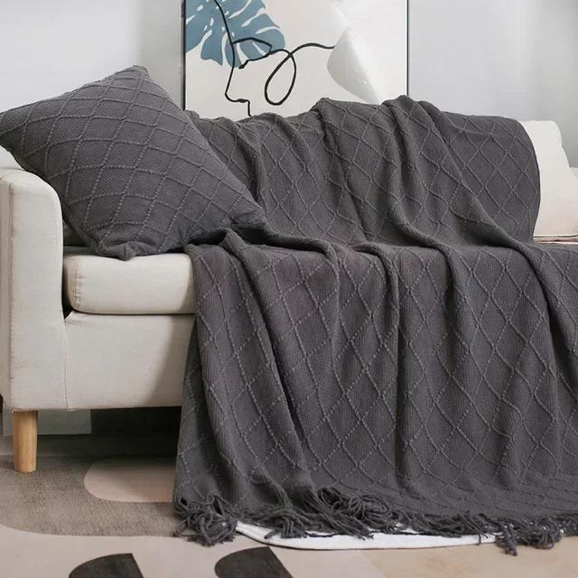 Nordische gestrickte TV-Decken Bettende Dekor Drop Shipping Schal Sofadecke mit Quasten Schal Sofa Nachahmung Fleece Überwurfdecke