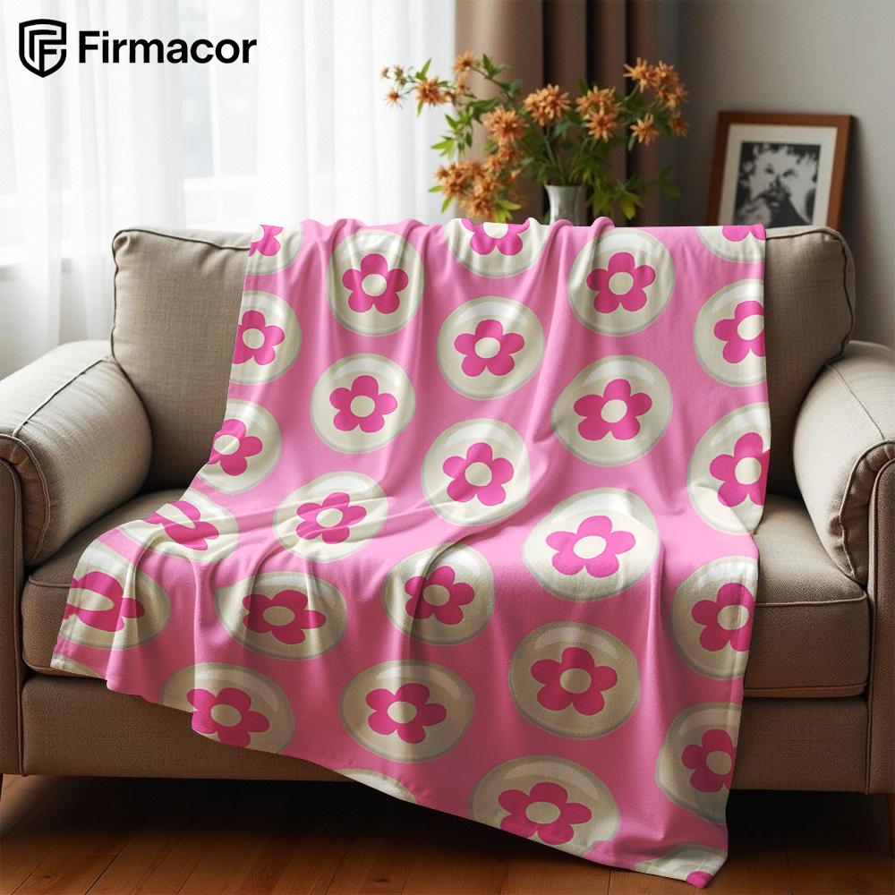 Bubble Pink Daisy Grid Tile Cartoon Anime Print Flannel Blanket Soft Warm Throw for Kids Bedroom Sofa Christmas Office Car