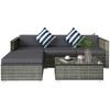 4-Seater Rattan Sofa Set Wicker Sectional Furniture Cushion Grey Garden