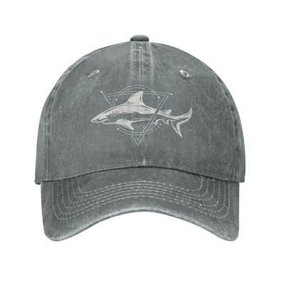 Coole Haifisch Vintage Gewaschene Denim Baumwolle Niedriges Profil Herren Papa Trucker Hut Schwarz Eng Anliegende Baseball Kappe für Männer Unisex Kopfbedeckung