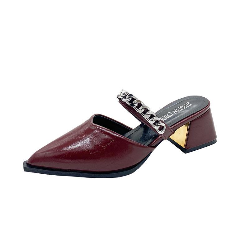 Beautiful fashion and high sense bag head half slippers women wear sandals summer with skirts high heels single shoes