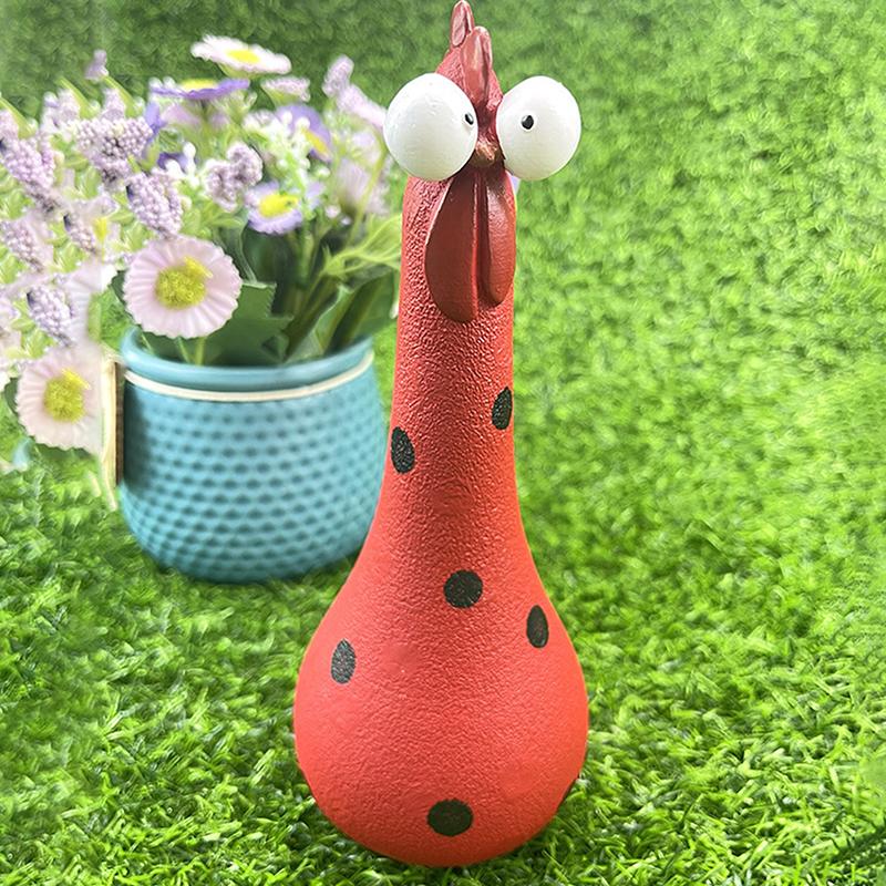 Skurrile Hühnerfigur mit großen Augen Bunte Polka-Dot-Harzstatue Hühnchen mit langen Beinen, das Heilung und Freude ausdrückt Gartenhof-Dekoration