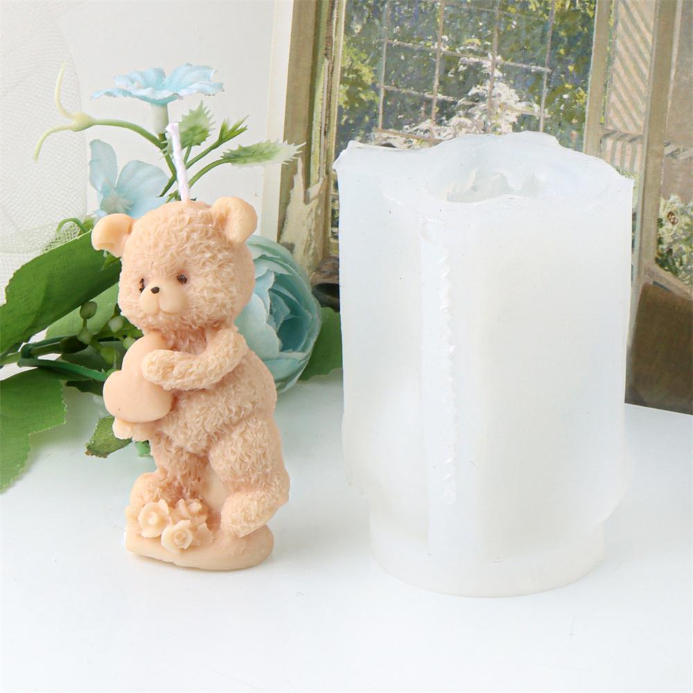 Silikonowa forma do świec w kształcie misia ślubnego 3D, forma do mydła, żywicy, gipsu, niedźwiedź przytulający, zwierzęta, rękodzieło, prezenty, dekoracje na rocznicę ślubu