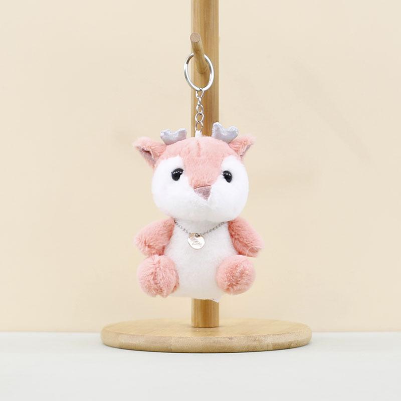 

Deer Cartoon Delightful Plush Toy Keychain With Short Plush Material Ideal For Bags Accessories And Pink Deer