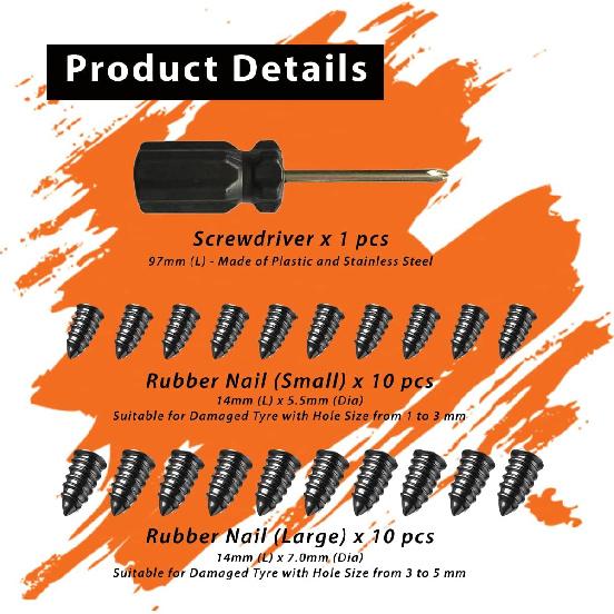 20Pcs Tyre Repair Kit, Tire Rubber Nails Tool, Self-Service Car Wheel Puncture Repair Screws With Screwdriver Set For Auto, Motorcycle, Bike, Truck,