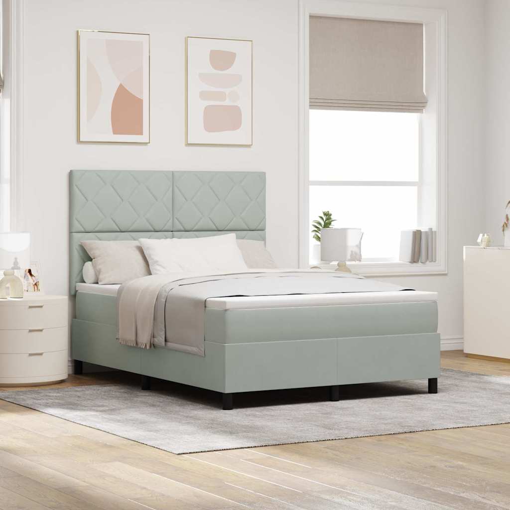 Box Spring Bed with Headboard Light Gray 160 X 200 Cm Velvet