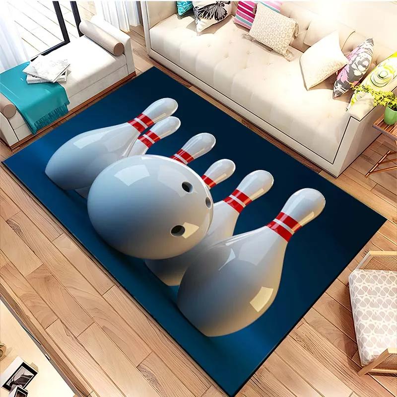 Bowling Party Area Rug for Boys Bedroom Living Room Decor Bowling Ball Carpet Sport Theme Floor Mat Non Slip Entrance Doormat
