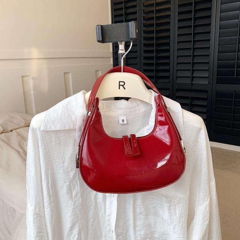 Popular women's bags spring and summer new simple and fashionable glossy shoulder bags underarm bags moon bags