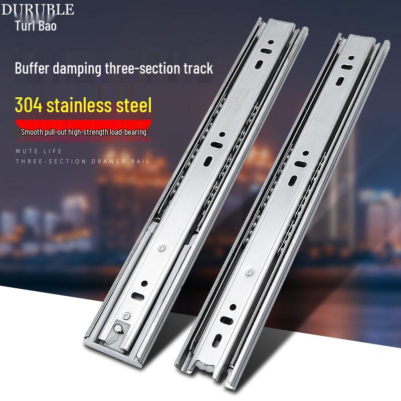 Soft-Close 304 Stainless Steel Drawer Slides - Hydraulic Silent Runners, Heavy-Duty Guide Rails