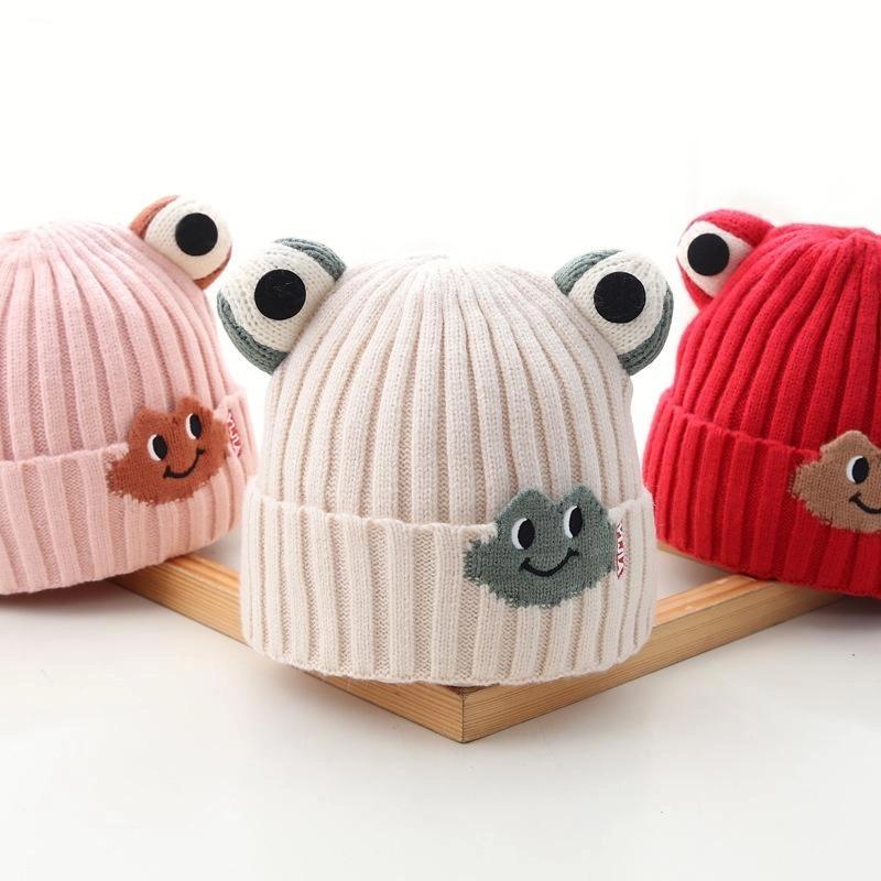 Baby Wool Hat Cute Big-Eyed Frog Ear Protection Hat Winter Thickened Warm Knitted Hat Gift For Kids