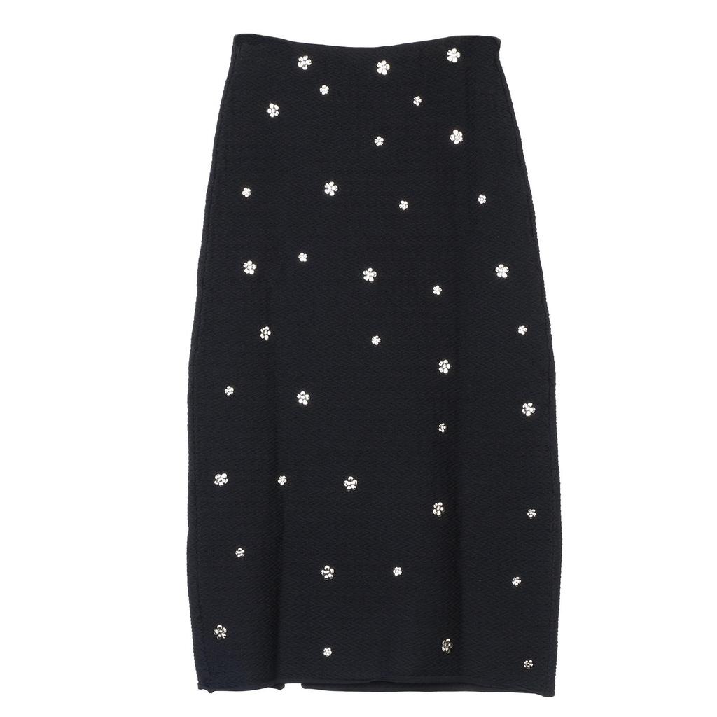S Family Spring/Summer Sequin Buckle One-Shoulder Knitted Camisole & Black Midi Skirt Set for Women