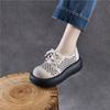 Johnature Hollow Out Thick Soled Shoes Genuine Leather Breathable Lace-up Women's Platform Sandals
