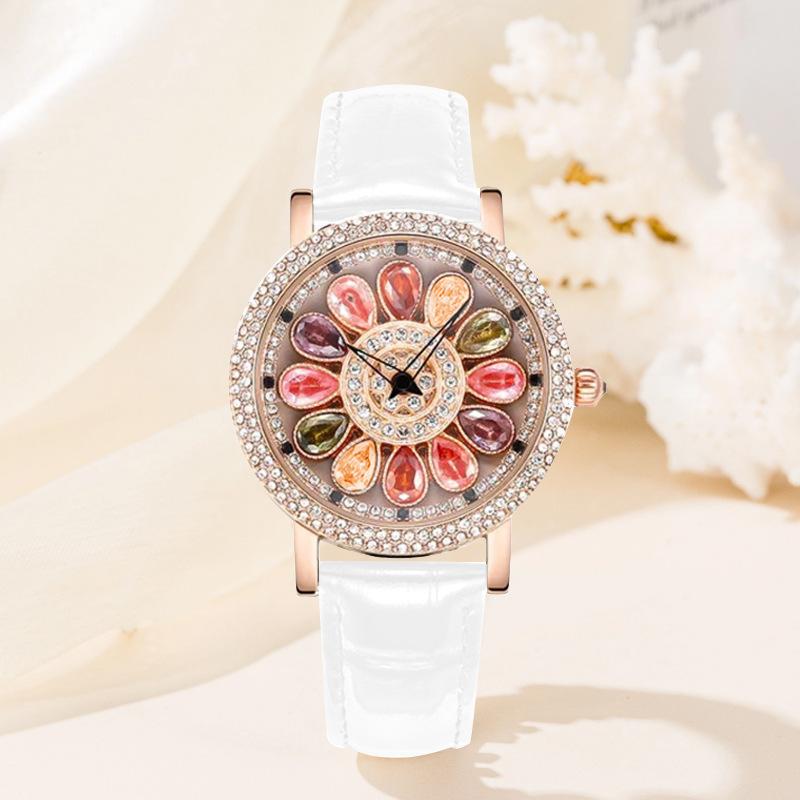 UTHAI H145 Women's Fashion Quartz Watch 360 ° Time Comes and Turns Diamond Inlaid Dial Waterproof Female Creative Wristwatches