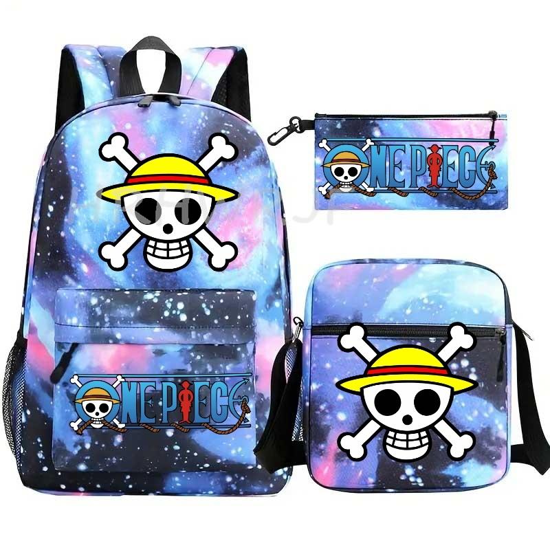 Anime ONE PICEC Backpack Monkey D Luffy Capacity Casual Student SchoolBag 3pcs Lightweight Women Men Travel Casual Mochilas