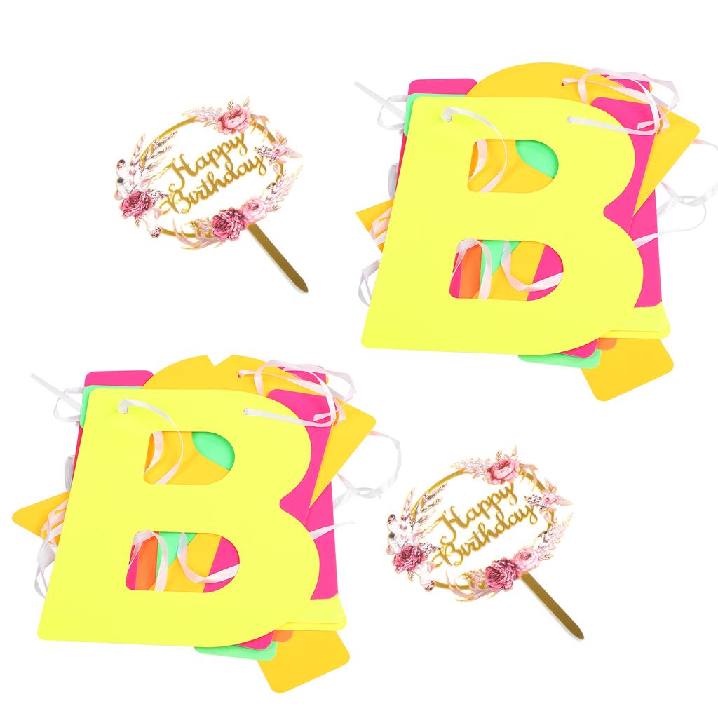 2 set födelsedagsbanderoll Dekoration Bokstavskort Blomma Akryl Tårtdekoration Festtillbehör