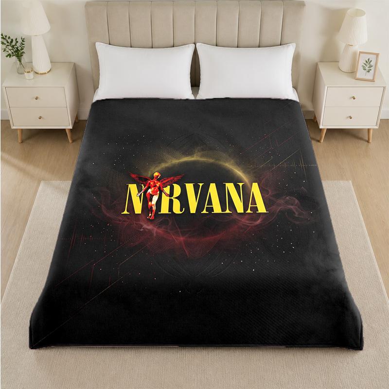 Nirvana Baskılı Flanel Battaniye Rahat Hafif Peluş Atma Battaniye Yatak Kanepe Ev Kullanımı İçin