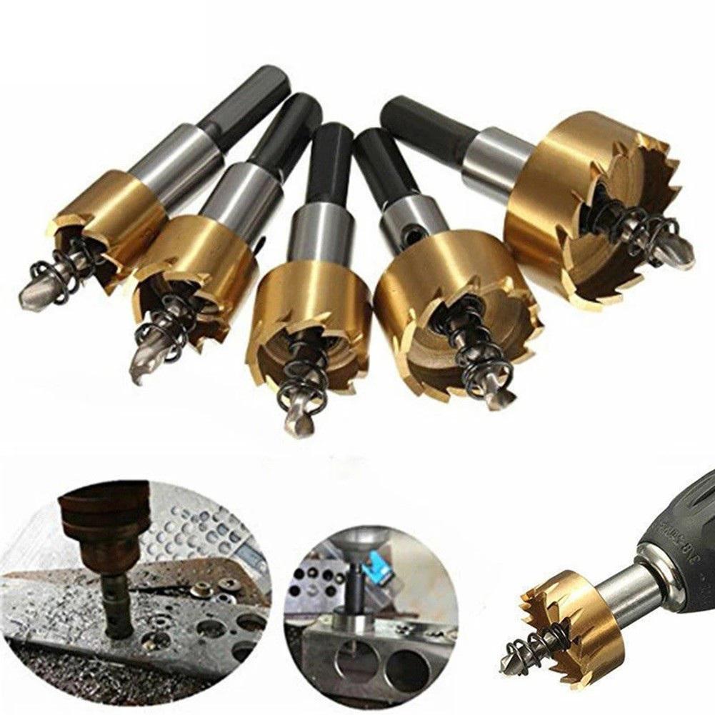 5pcs Titanium Plated Serrated Hole Opener Iron Aluminum Plate Drilling Drill Bit Hole Cutter 16-30mm Carbide Tip HSS Drill Bit