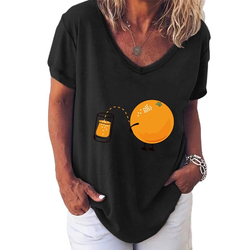 

Fashion Spring Interest Print Blouses Short Sleeved V-Neck T Shirts Casual 8XL чёрный