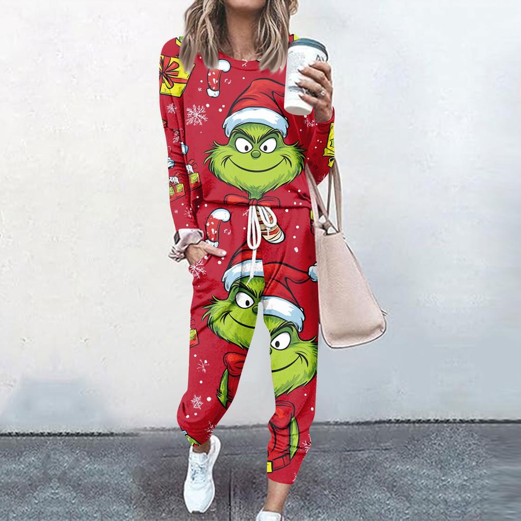 Sets für Damen, 2-teilig, Rundhalsausschnitt, Langarmshirts, Kordelzug, Jogginghose, Taschen-Sets