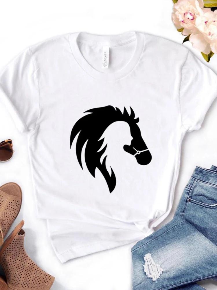 Horse Head Print T Shirt Women Short Sleeve O Neck Loose Tshirt Summer Women Tee Shirt Tops Camisetas Mujer