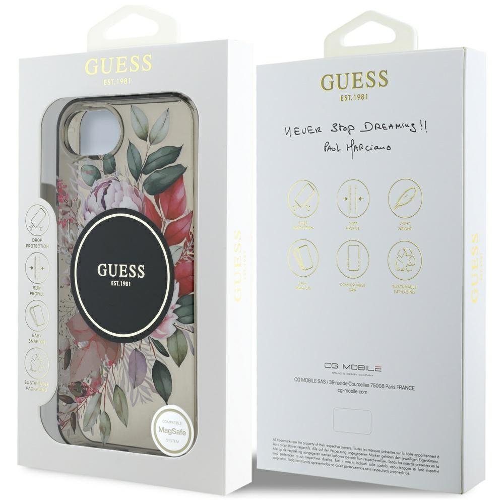 Guess IML Flowers MagSafe case for iPhone 16e / 17e black