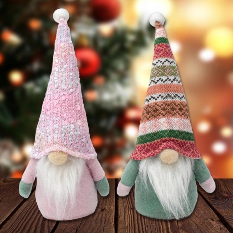 Set of 2 Christmas Ethnic Gnomes Dolls Decors Handmade Scandinavian Tomte Figures Ornaments for Home and Party Display