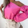 Dámská halenka nepravidelný čistě barevný svetr na jedno rameno ležérní top dámské oblečení