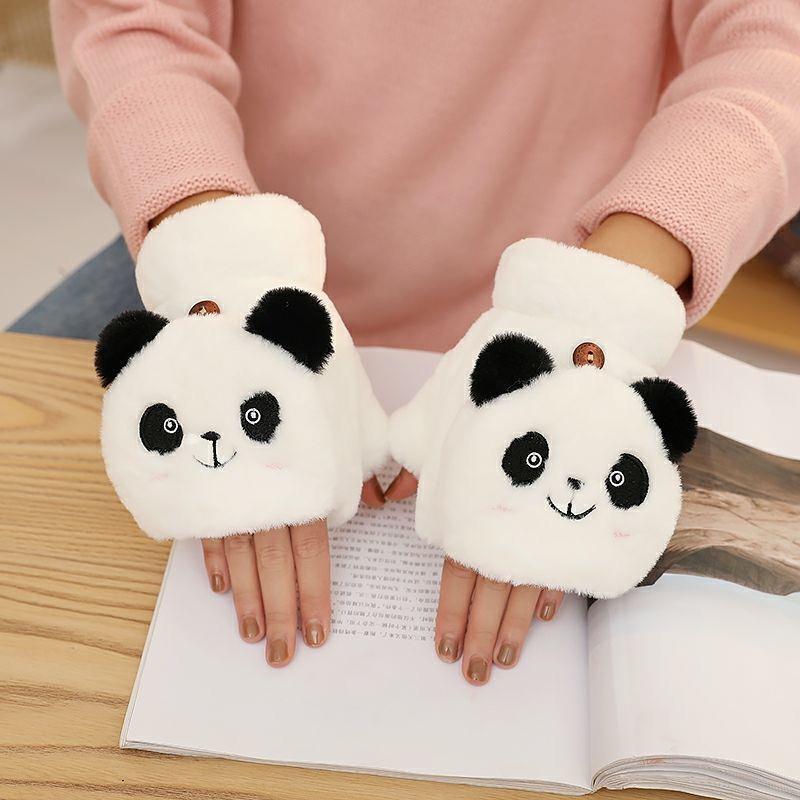 Women's Winter Gloves Cartoon  with Flip Cover and Plush Thick Gloves for Cycling To Keep Warm