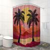 Hand-Stitched Sunset Desert Shower Curtain - Palm Trees & Golden Sun, Serene Landscape Art, Warm & Inviting Bathroom Decor