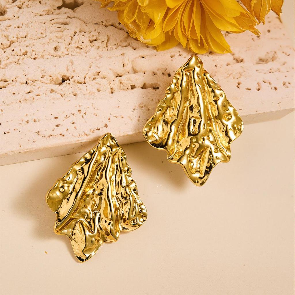 Geometric Irregular 18k Gold Titanium Steel Earrings for Women