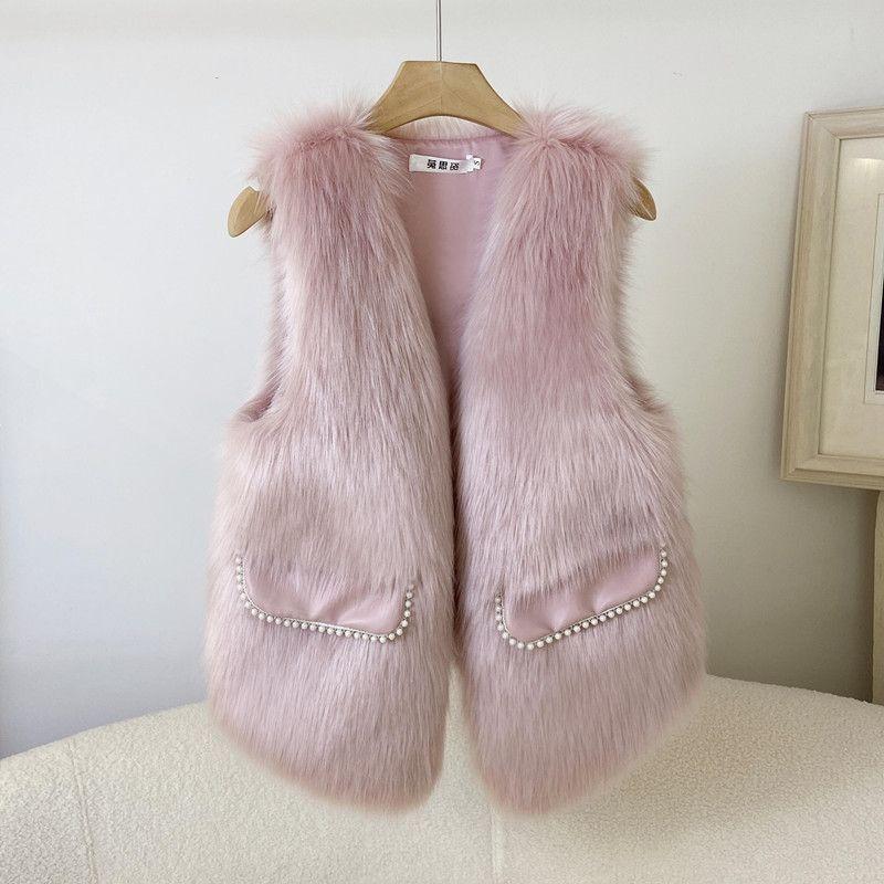 Winter imitation fur vest women's new women's light pink age-reducing furry vest looks thin