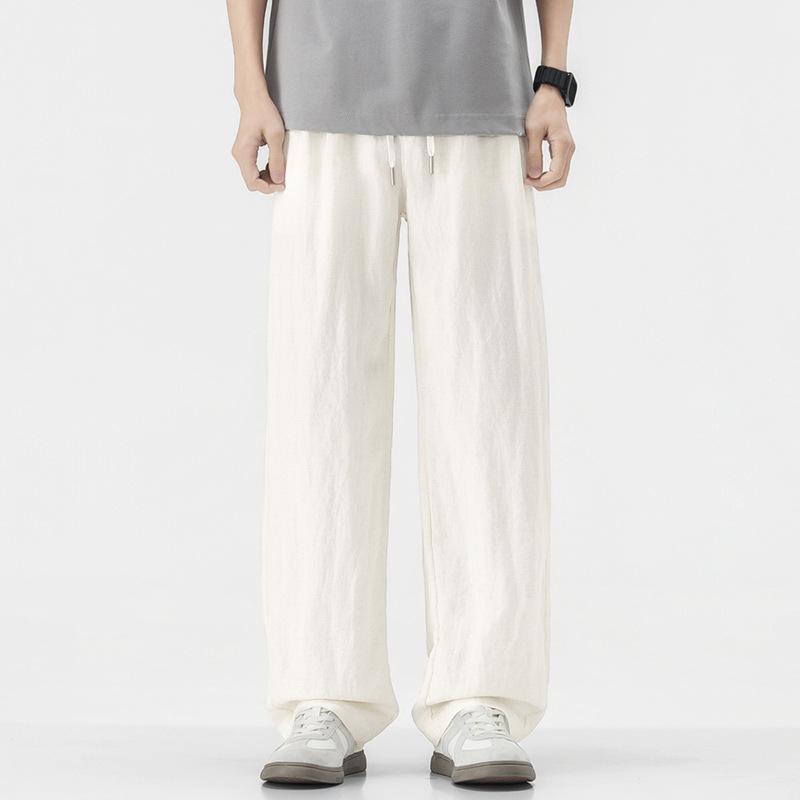 American Solid Color Simple Trendy Brand Loose Straight Casual Pants Men's Trend Versatile Tencel Elastic Waist Long Pants Men