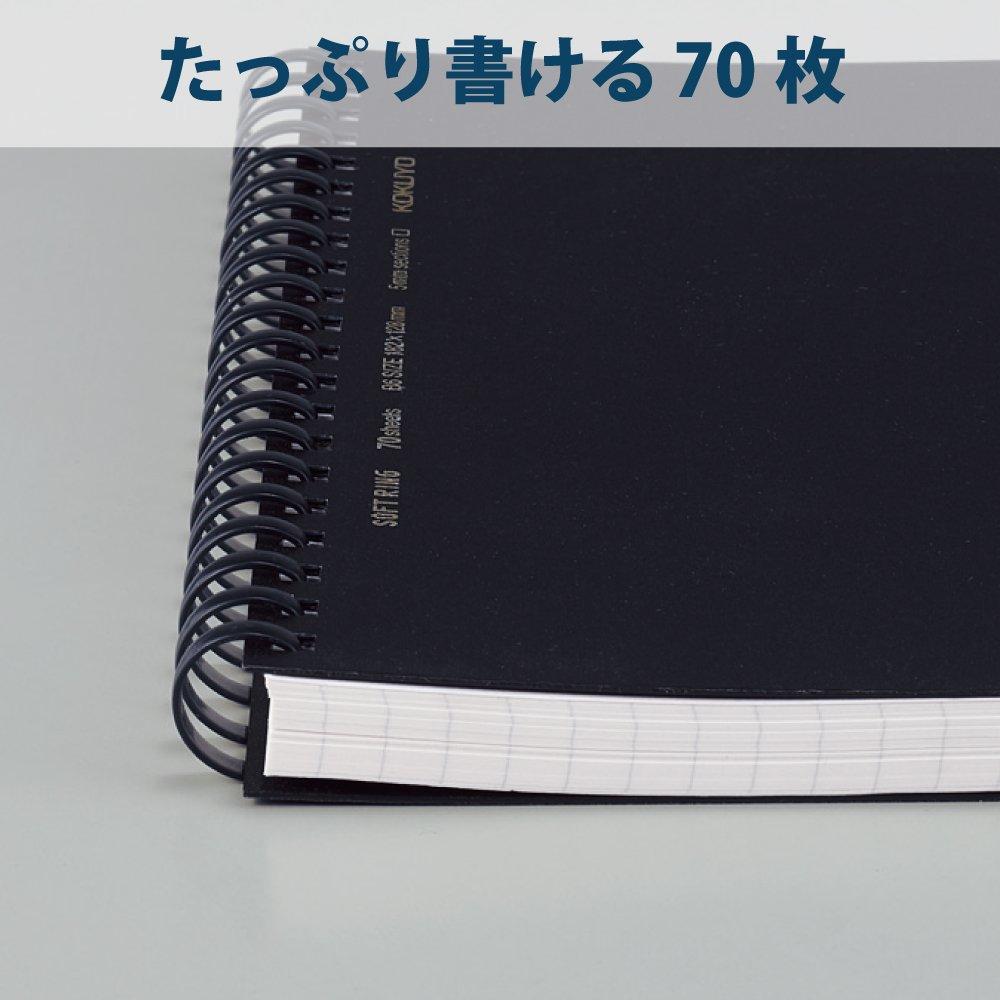 KOKUYO Soft Ring Business Grid 70 Notebook, Ruled, Sheets, A6, Black, Su-SV457S5-D
