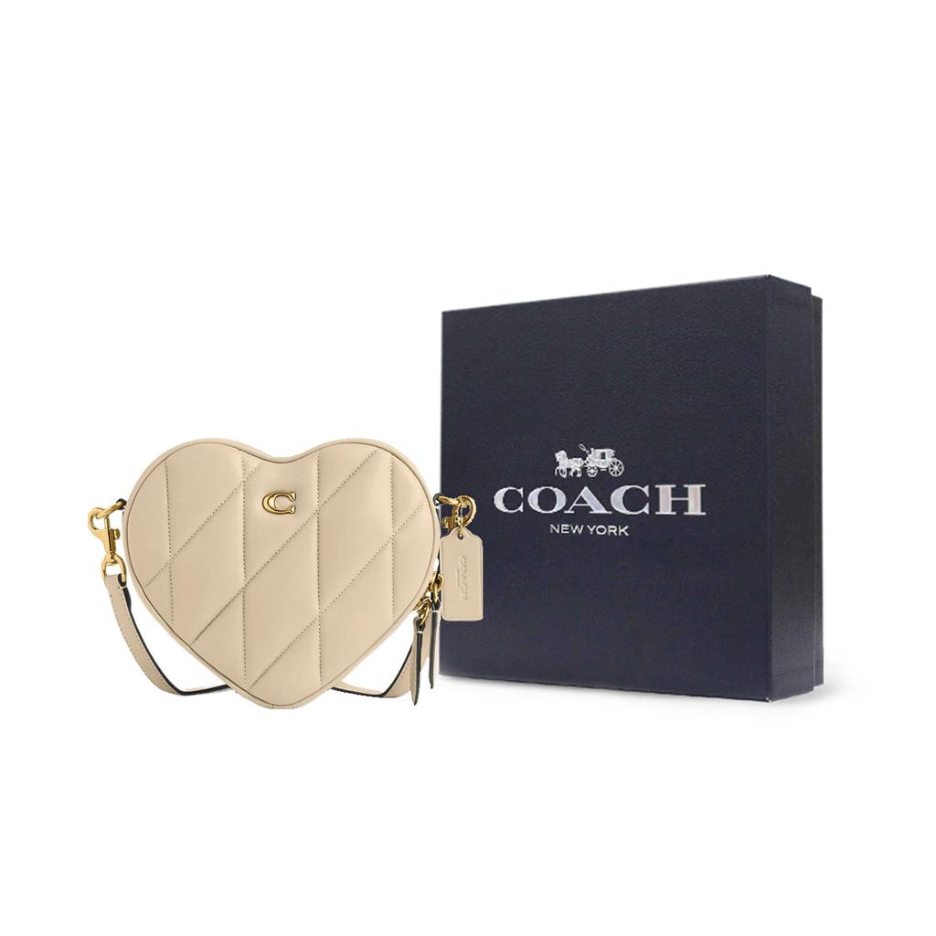 New COACH Heart Quilted Leather Heart Bag, Shoulder Bag, Crossbody Bag Trumpets Women's Beige CE725-B4IY
