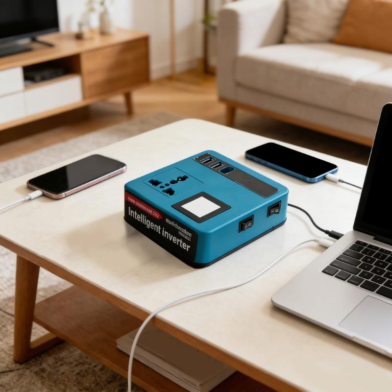 High Efficiency Power Inverter Converts 18V to 220V Includes LED Light Suitable for Outdoor Use with USB and Type C Port