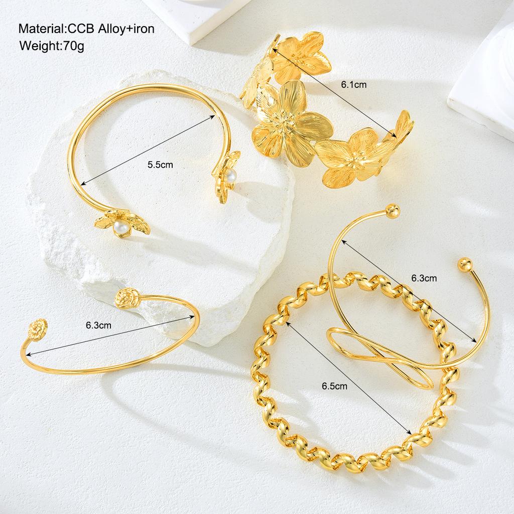 IF ME 4pcs Vintage Elegant Boho Exaggerated Flower Geometric Bangle Bracelet Set For Women Holiday Party Date Daily Wear Jewelry