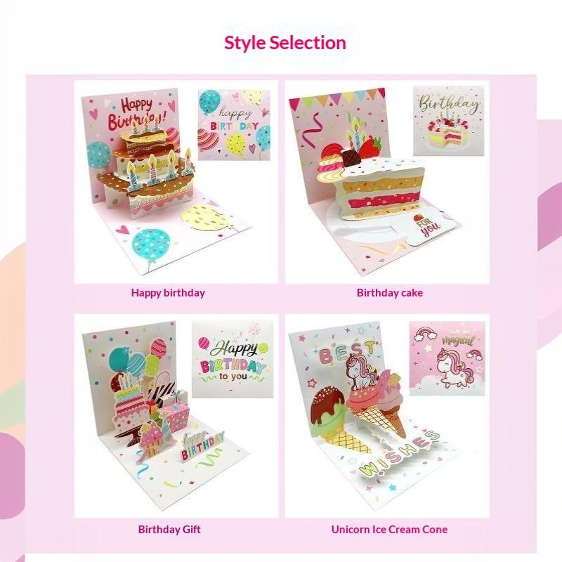 3D Up Happy Birthday Greeting Card Delicate Handmade Cake Design Foldable for Coworker Birthday Surprise Small Gift