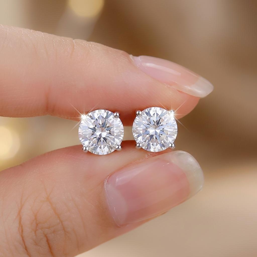 

Simple Shiny Round Cubic Zirconia Crystal Stud Earrings For Women Exquisite CZ Copper Small Earring Party Versatile Jewelry Gift