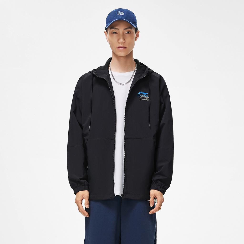 Li-Ning Ruffled Water-Repellent Logo Print Hooded Windbreaker Jacket Unisex Jackets Black AFDU899-1
