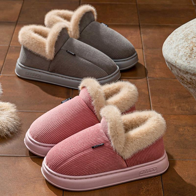 Winter Home Anti Slip Warm Thick Bottom Plush Cotton Slippers