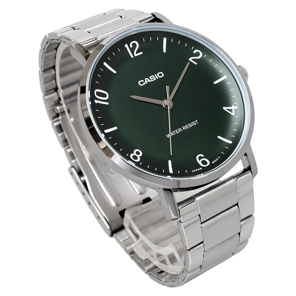 CASIO MTP-VT03D-3B quartz men's watch deep green metal band overseas model